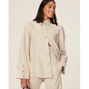 Sara Battaglia Shirt Jacket Womens 40 IT Size 6 US Taupe Tan Faux Leather‎